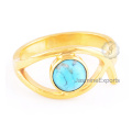 Fornecedor de atacado para o Arizona Turquoise Gemstone 18k Gold Silver Ring